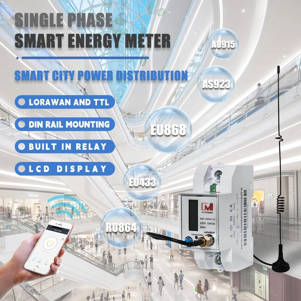 EU-868MHz Wireless Lorawan Medidor de energía eléctrica con la antena