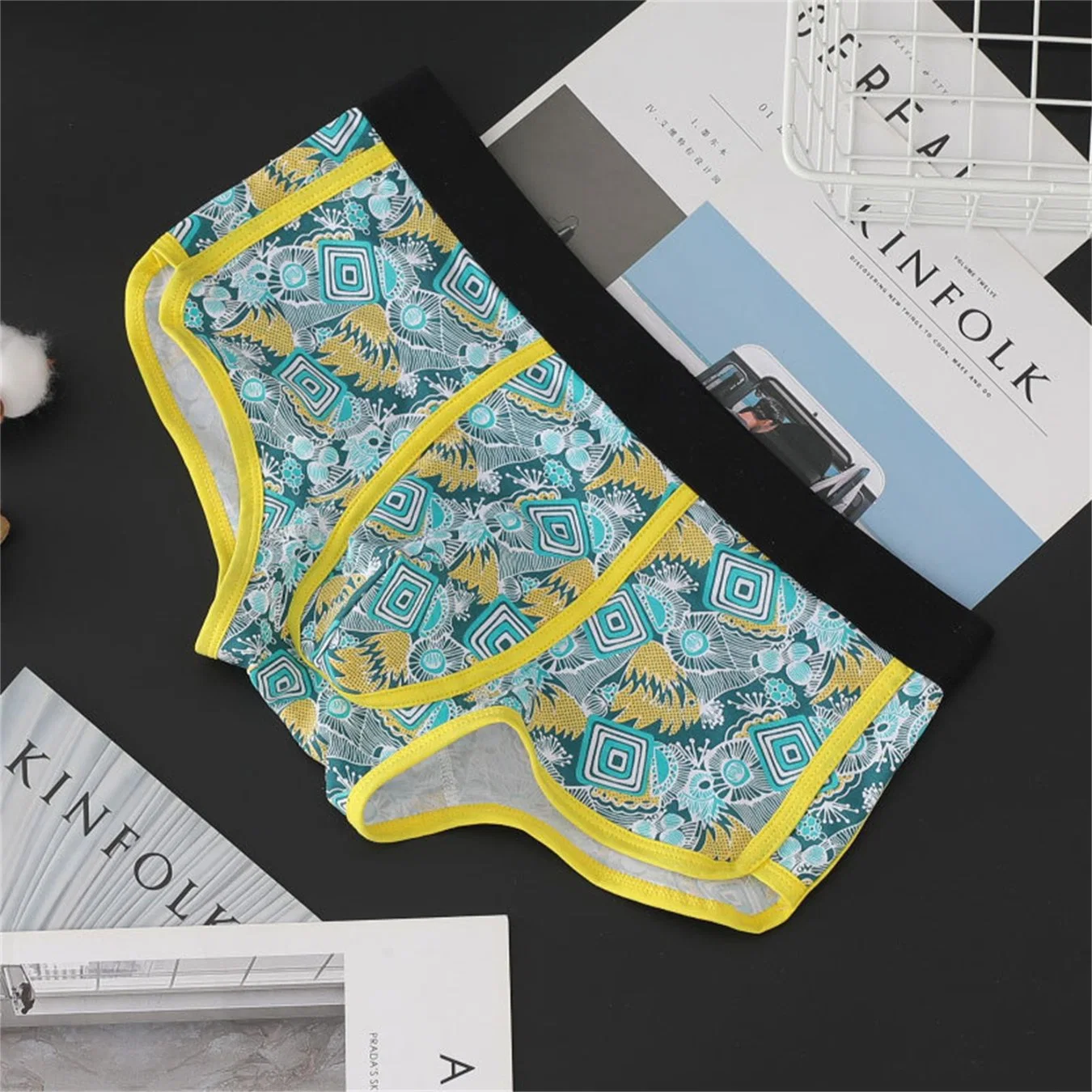 Fabricante de ropa al por mayor de OEM elástica Plus Size Imprimir bragas cómodas Sexy resúmenes de empalme transpirable Mens Boxer Shorts con permiso de eco