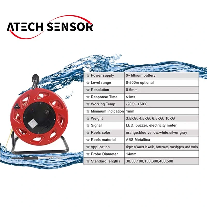 Atech 100m asentamiento de la regla de acero inoxidable mecánico y profundo ultrasónico Medidor de nivel de agua del pozo