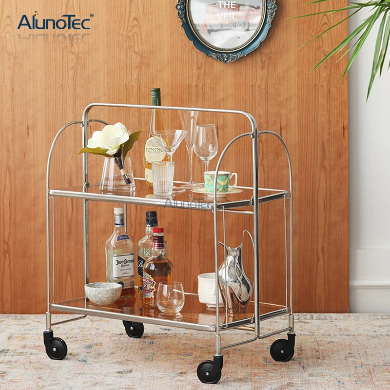 Modern Home Design Folding Bar Cart Tea Trolley in Chrome