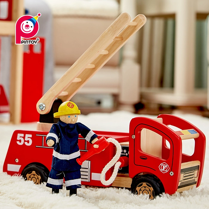 Pintoy Wooden Fire Engine Toy - Small Size