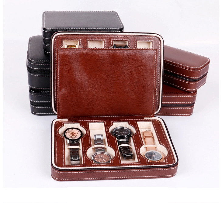 8 Slots PU Leather Zipper Watch Case, Factory Directly Stock Wholesale/Supplier Watch Package Travel Leather Case 8 Slot Gift Watch Box