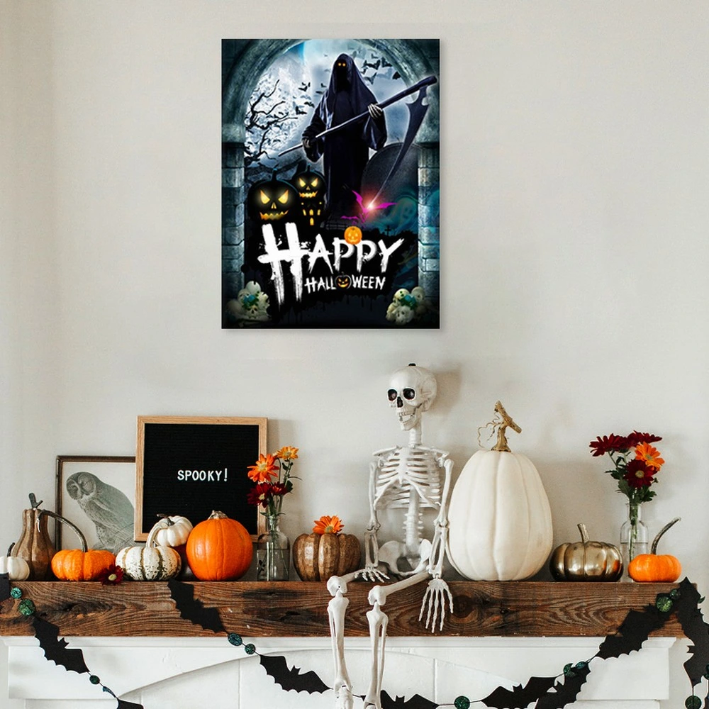 Affiche personnalisée pour la maison hantée d'Halloween illuminez les lumières à DEL de la maison Décoration murale