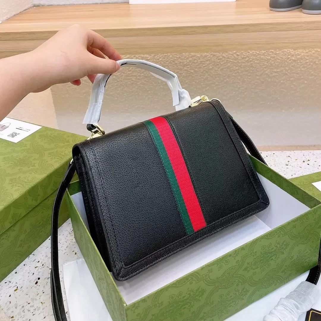 Italy Brand Classic Handbags Shoulder Bags High quality/High cost performance  Genuine Leather Red Green Stripes Mini Chain Crossbody Bag Luxury Designer Women Bag