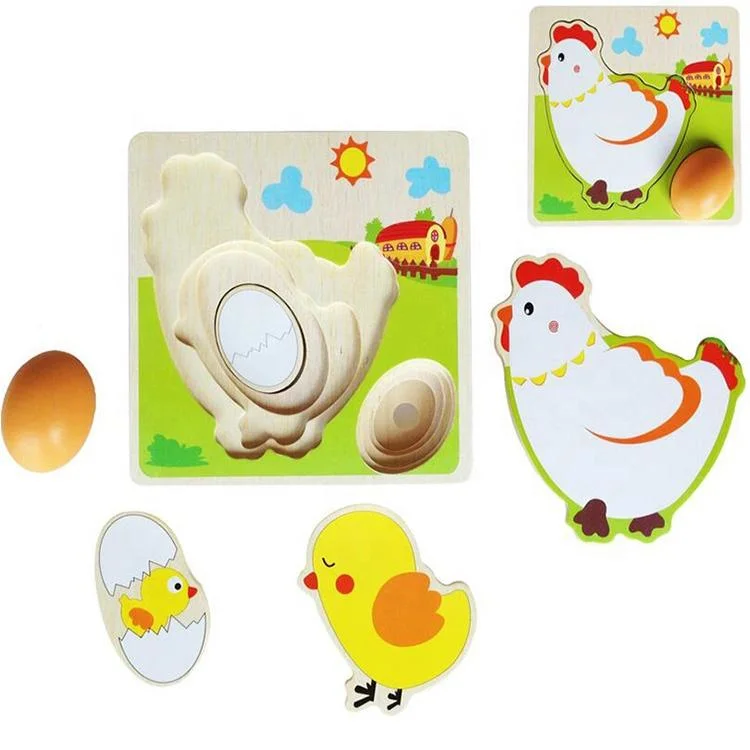 Chicken Growing up Puzzles Wooden Cartoon Puzzle Early Emulational Egg Toy