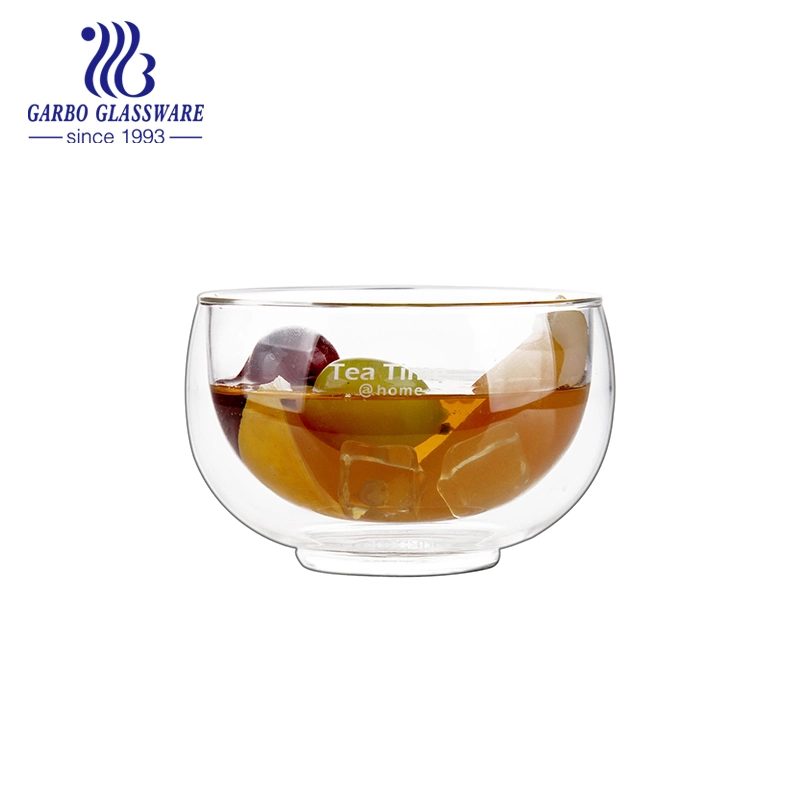 Manufacturer Low Price 660ml Round Shape Ice Cream Bowls Borosilicate Glass Jelly Bowl Double Wall Bowl Juice Bow Wine