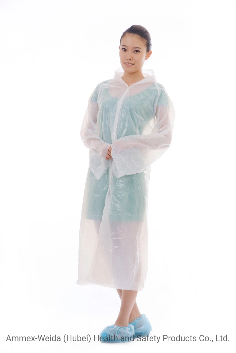 Disposable Use Protective PE Visitor Coat with Hood for Body Protection in Workshop/Factory