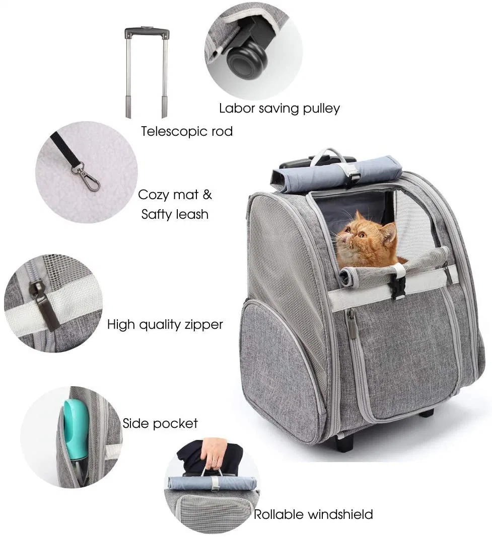 Pet Rolling Carrier Dog Backpack with Wheels Cats Puppies Travel Bag with Wheels Dog Trolley Airline Approved