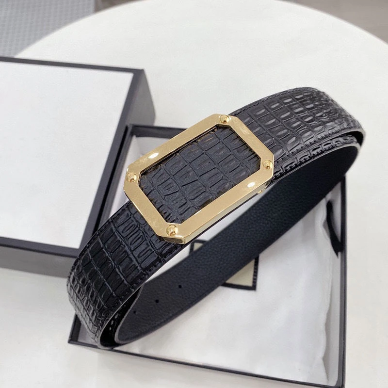 Luxury Men's Leather Belts Fashion Designer Embossed Adjustable Slide Buckle Belt