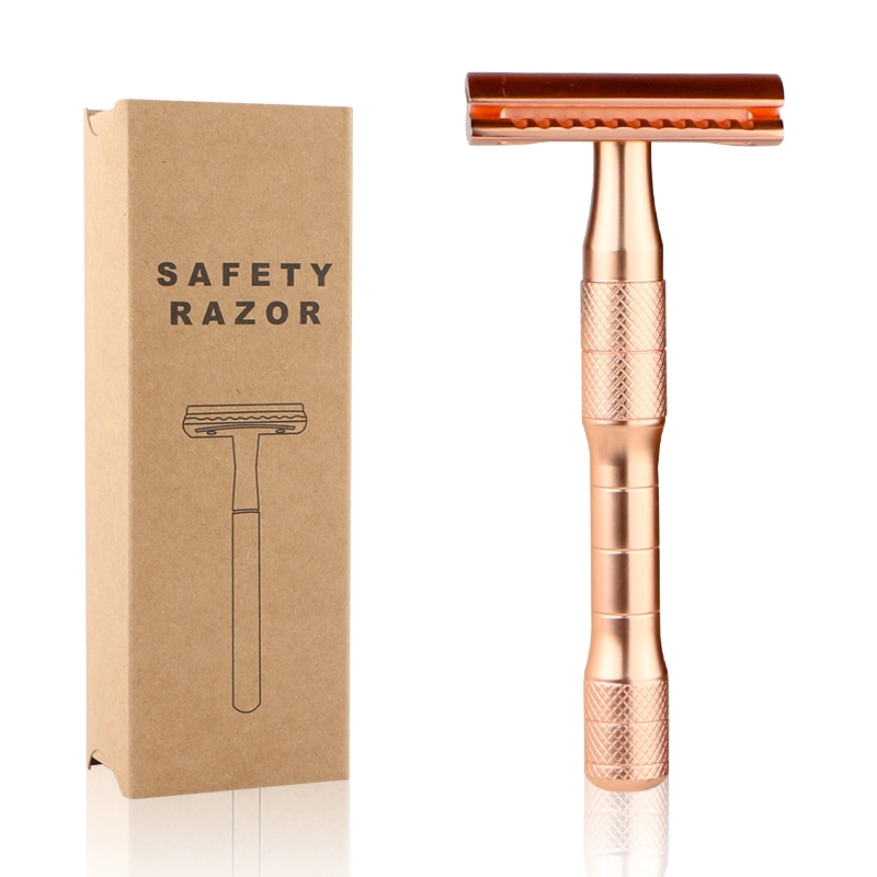 Amazon Hot Selling Rose Gold Double Edge Safety Razor Private ضع علامة على الرزم الوردي لسلامة الحلاقة