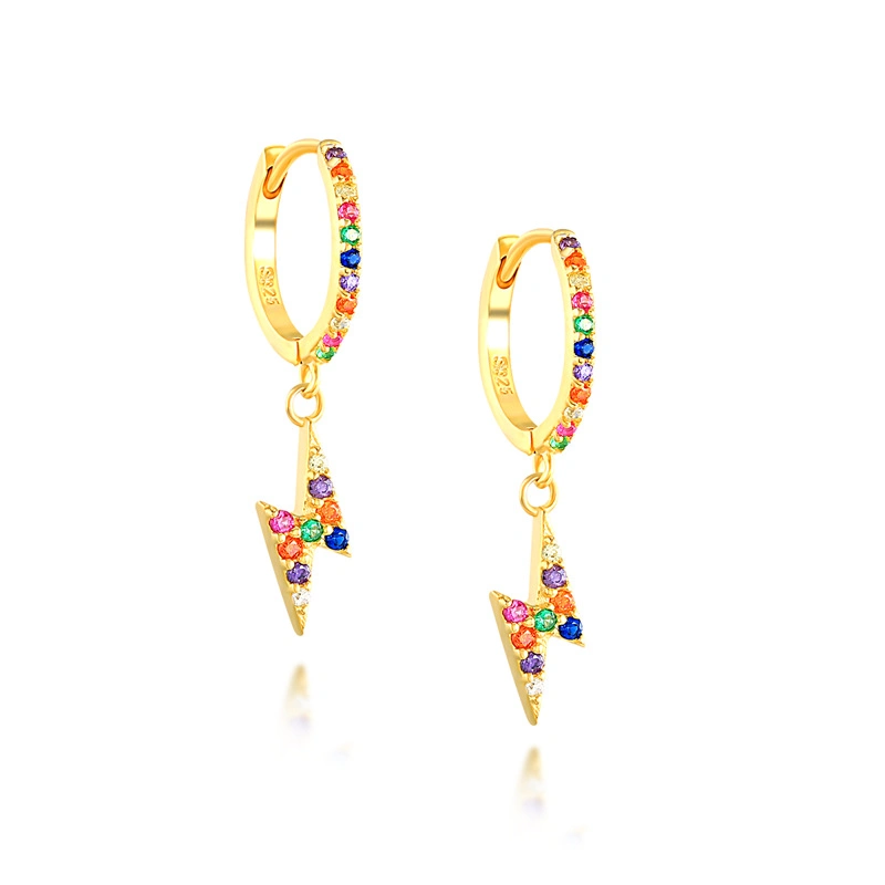 925 Sterling Silver Rainbow forme Flash d'éclairage avec de petits CZ Hoop Earring