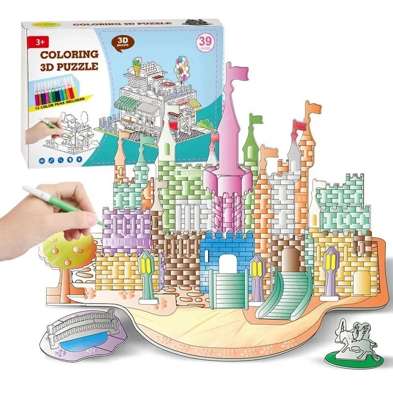 Wholesale/Supplier Interesting Children Intellectual Toys Health Environmental Protection Graffiti 3D Puzzle Model Color Painting Paradise Colored Drawing