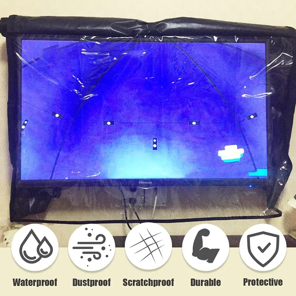 Heavy Duty Transparent TV Cover Black for Indoor/Outdoor Heat Resistant Weatherproof Dustproof Anti UV