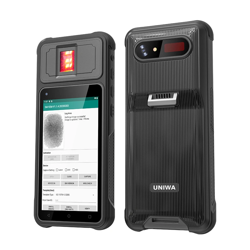 Uniwa F501 5 Zoll biometrischer Fingerabdruckleser Robuster 2D Scanner Android 12 PDA-Telefon