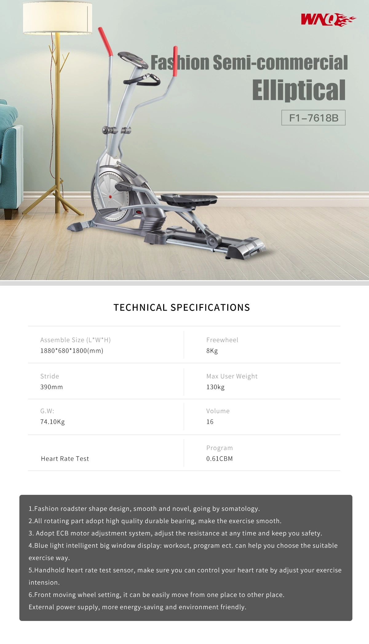 Wnq Magnetic Resistance Elliptical Cross Trainer