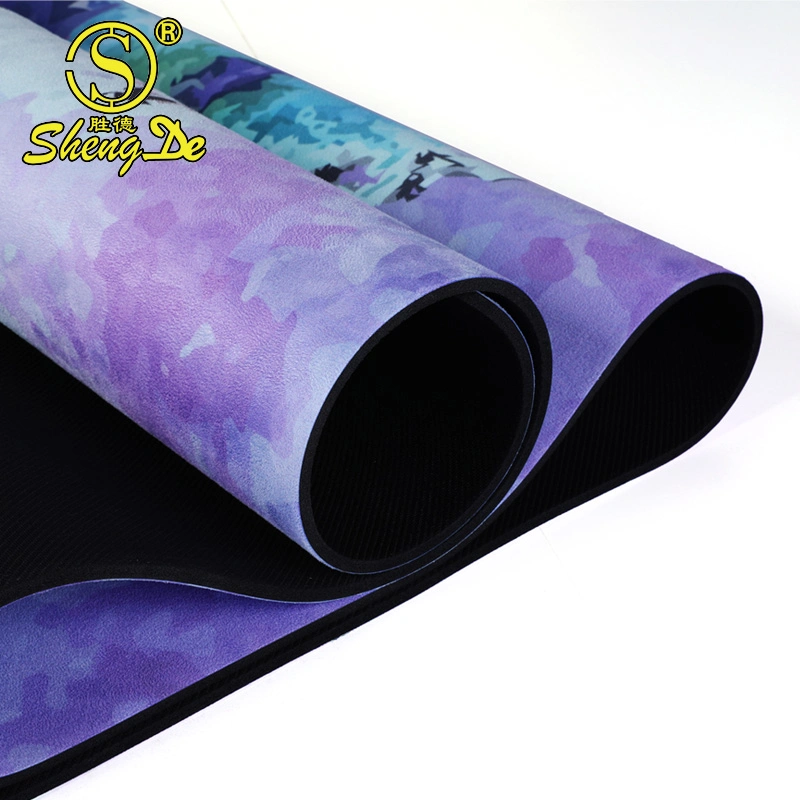 صالة ألعاب رياضية غير منزلقة نسخة مخصصة من اليوغا Vegan Suede Yoga مع Mandala UV Print سجادة مع شعار