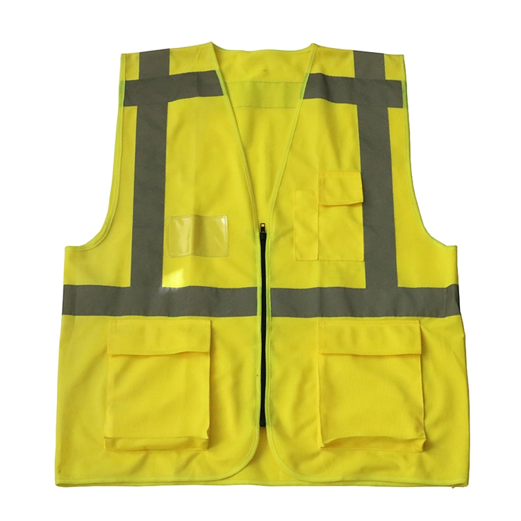 Logotipo personalizado amarelo grande visibilidade a fita refletora vários bolsos frontais do Fecho de Segurança do Engenheiro de Segurança reflexivo Vest