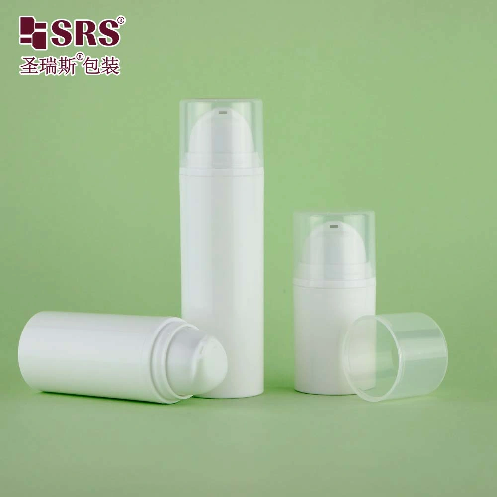 Glossy white plastic packaging 15ml 30ml luxury white airless bottle 50ml empty pump container
