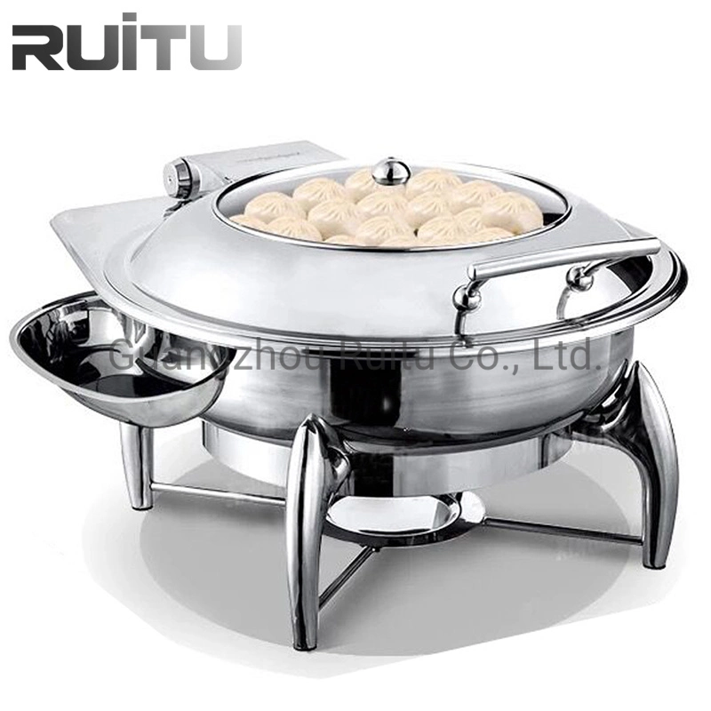 Hotel Buffet Server Food Warmer Dish Fuel or Electric Heater Stove Square Shape 6L Stainless Steel Hydraulic Chef in Dish Glass Lid Chaffing Dishes for Home Use