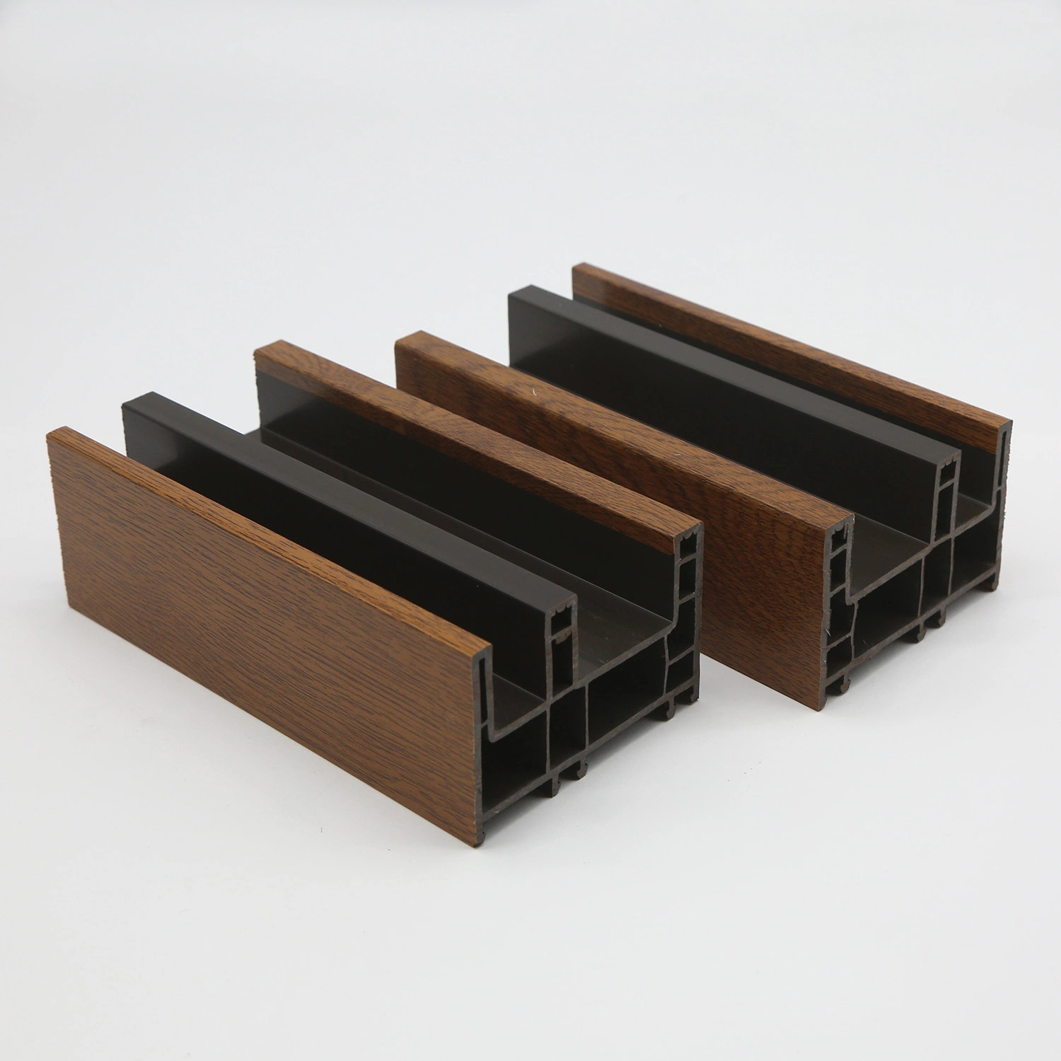 Indonesia Market Popular Laminated UPVC Profiles Dark Oak and Grey Metal Windows Profiles