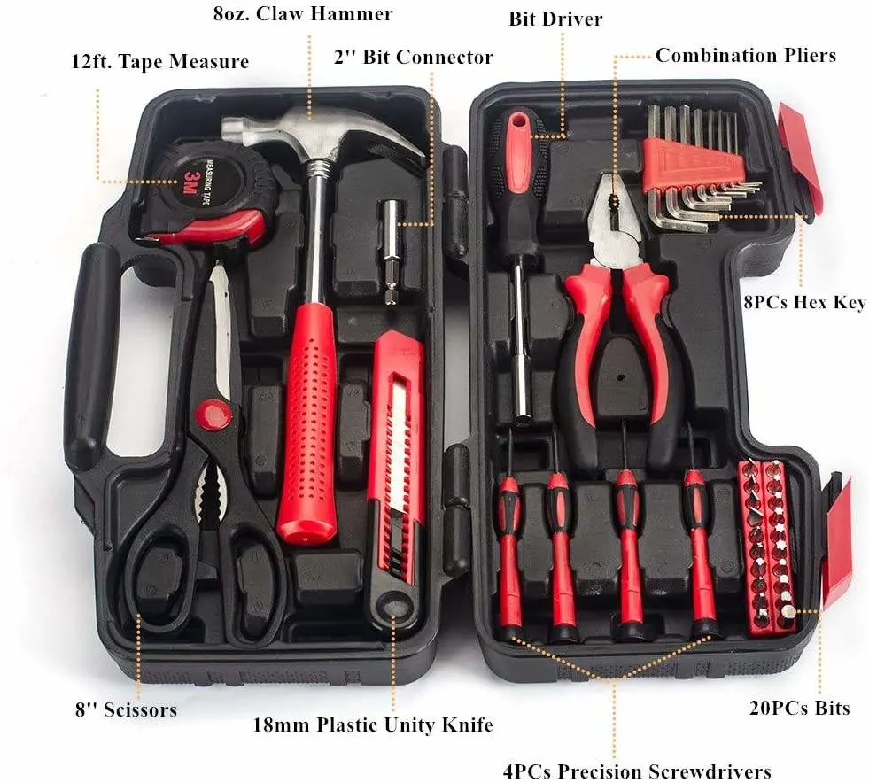 DOZ 39PCS Hand Tools Set Professional Box Set for Car (تم ضبط صندوق Professional Box للسيارة) إصلاح مجموعة أدوات الاستخدام المنزلي