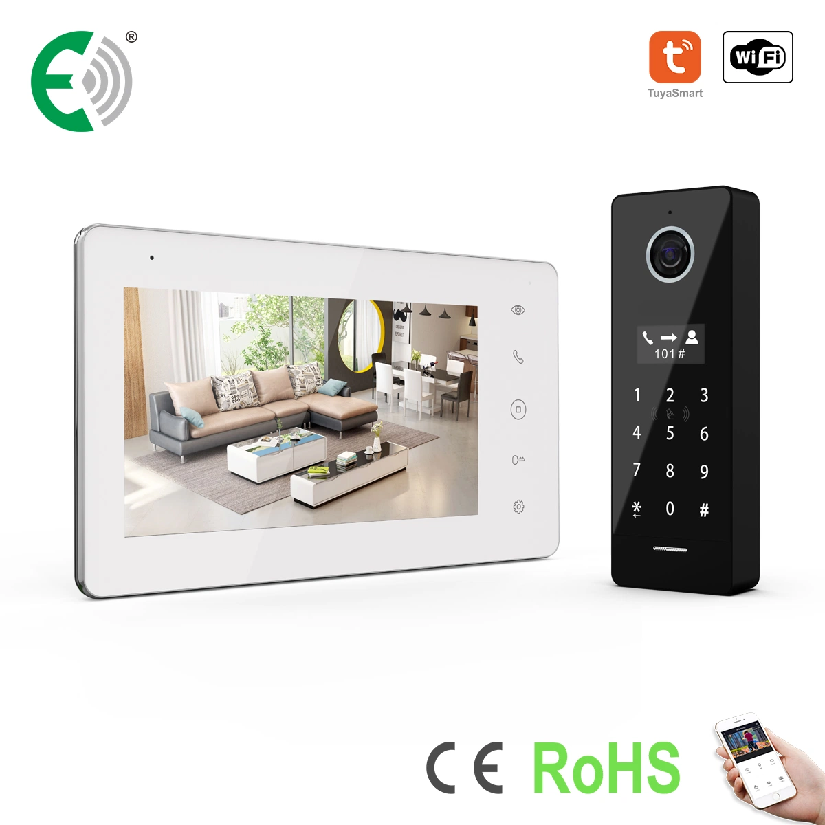 2 Wire IP&WiFi Video Doorphone with Touch Screen Human Detection Remote Unlock with Tuya APP Set