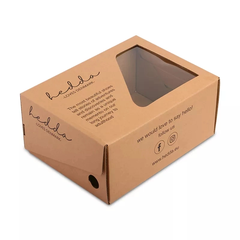 Vente en gros recyclage OEM Custom Design plastique fenêtre marron carton emballage Box pour chaussures Box avec logo imprimé