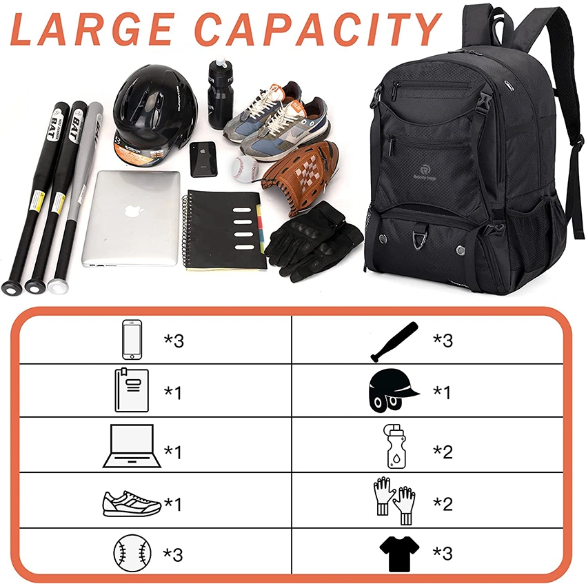 with External Helmet Holder for Baseball, T-Ball & Softball Equipment & Gear for Youth and Adults, Holds 4 Bats, Helmet, Gloves, Cleats Baseball Bags