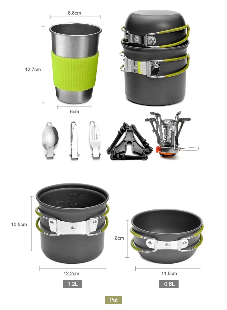 Camping Cookware Mess Kit Hiking Backpacking Picnic Cooking Bowl Non Stick Pot Pan Spoon Pot Set