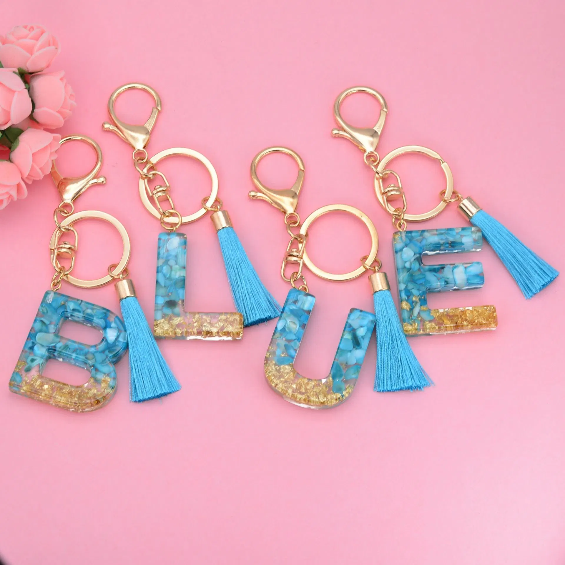 26 Inglês Carta de resina chaveiro cintilantes Keyring Pendão Chaveiro Macrame Alfabeto inicial de acrílico chaveiro