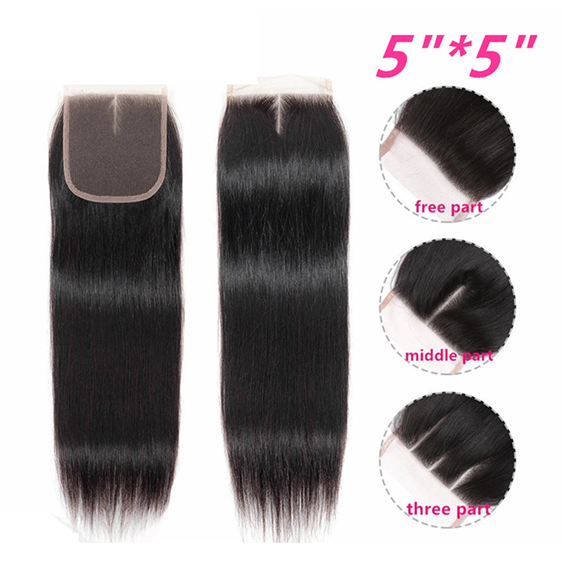 Brazilian Hair Lace Closure Remy Virgin Hair Weave 5X5 Lace Closure Free/Middle/Three Part Swiss Lace Closure with Baby Hair