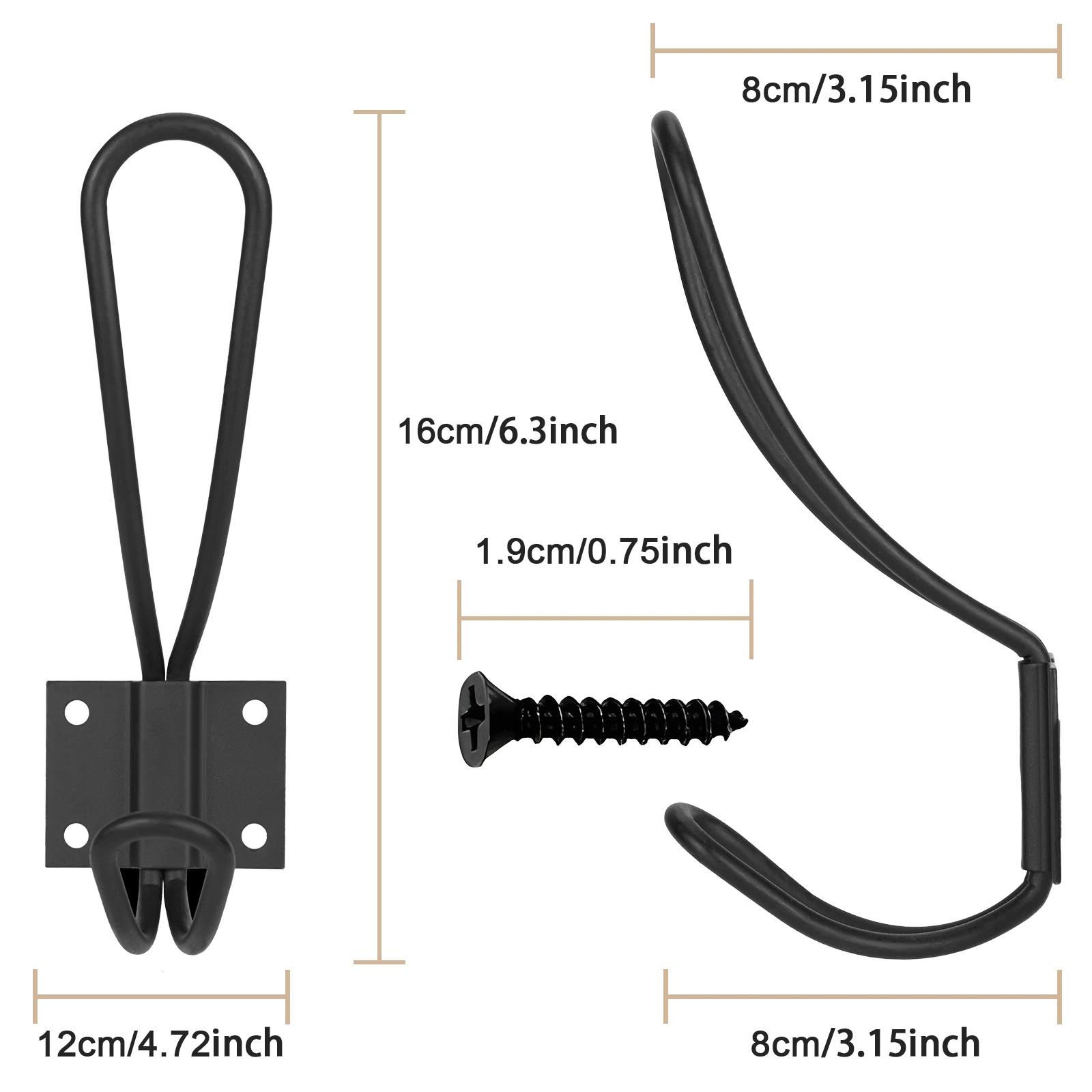 4.0 Wire Black Metal Hook