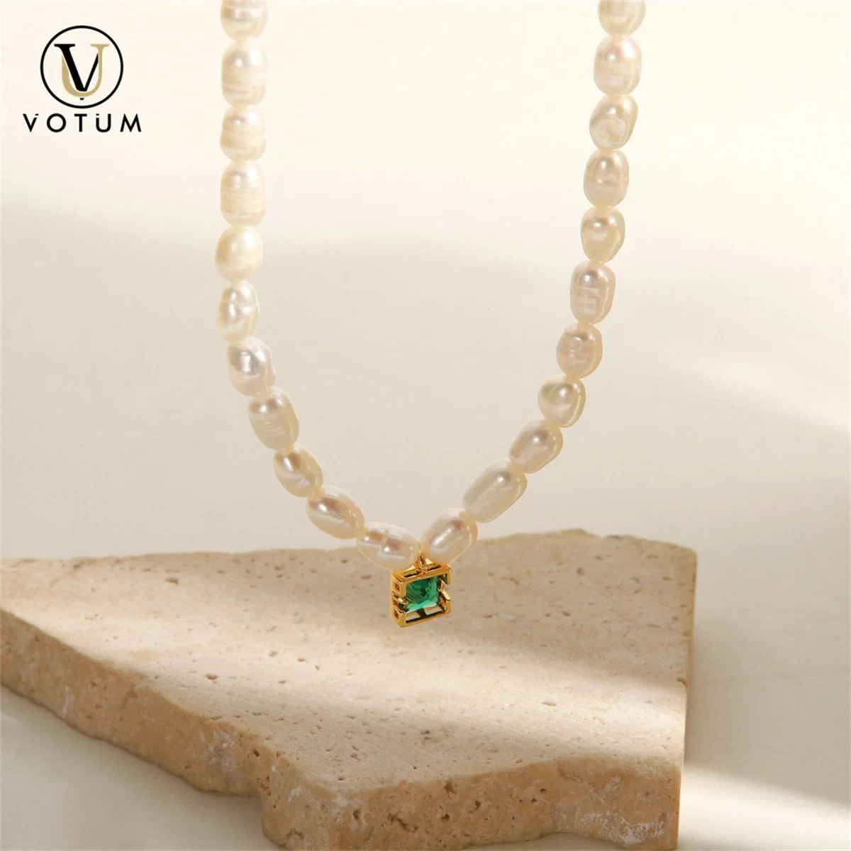 Votum OEM Factory 925 Sterling Silver Gold Plated Chinese Freshwater Pearl Personalizar Collar de espinela Joyas al por mayor