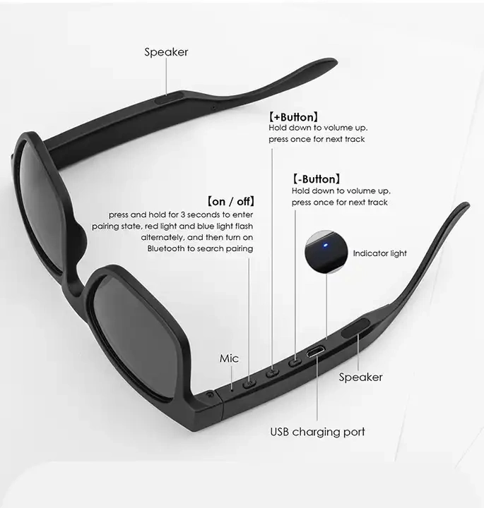 2024 Newest Fashion Sunglasses Bluetooth Glasses Calling Smart Optical Glasses with Tws Headphone