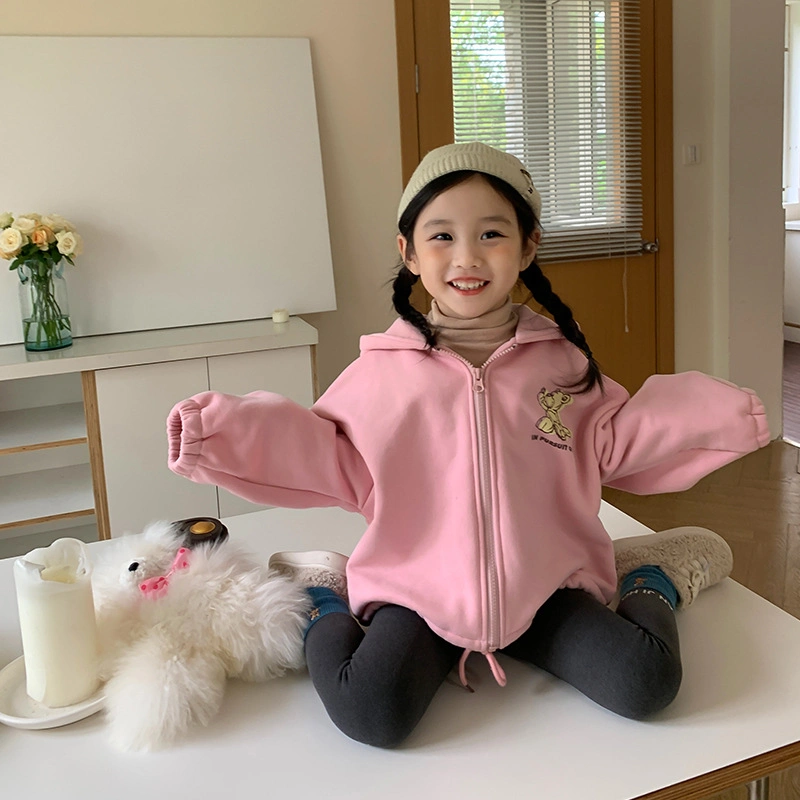 2022 Autumn and Winter New Korean Children&prime; S Children&prime; S Pearl Fleece Zip Jacket Men and Girls Hooded Cartoon Fleece Sweater