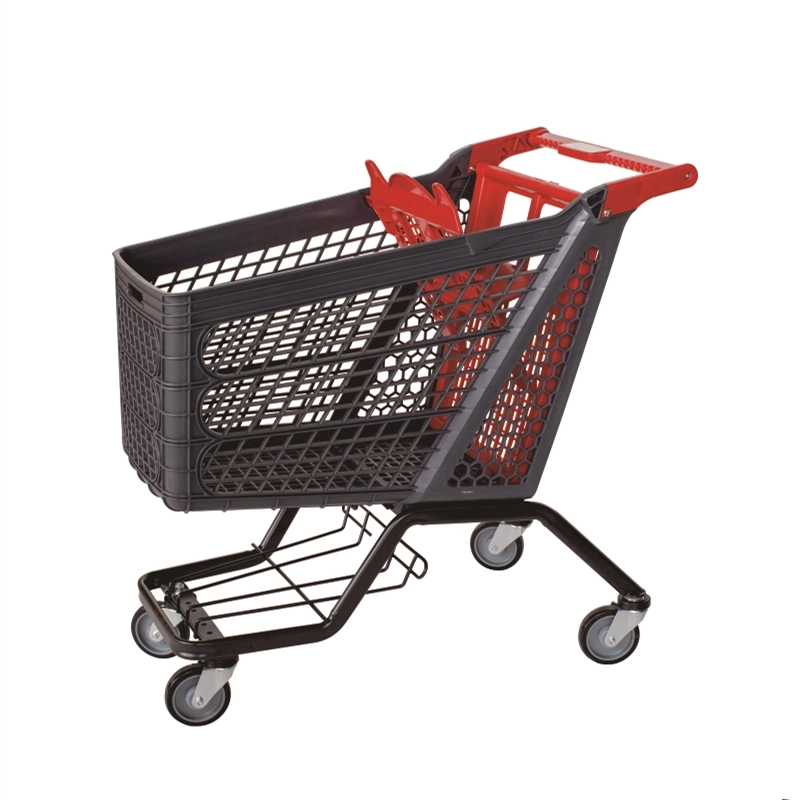 210L Big Supermarket Plastic Hand Shopping Trolley Cart for Sale