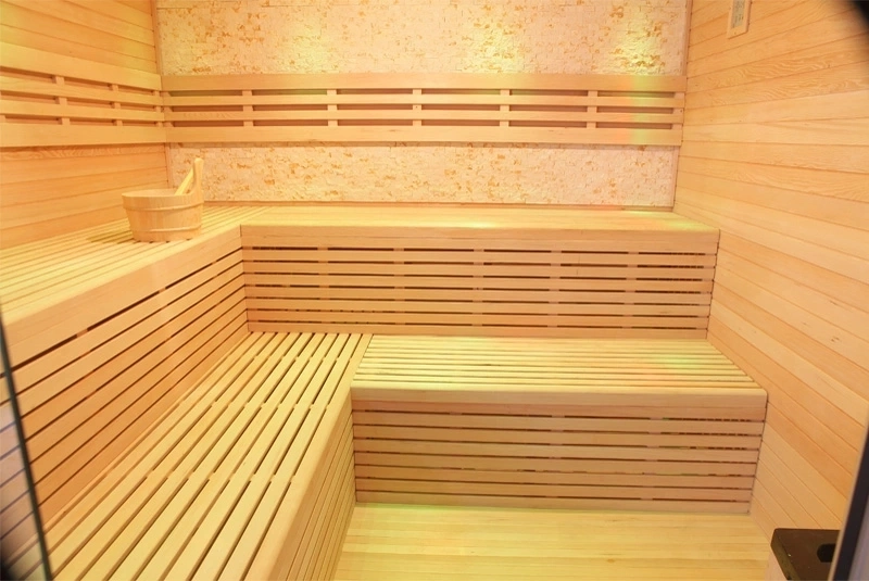 Venta caliente Calidad personalizada OEM de la cabina de sauna de madera precio de fábrica de diamantes de la esquina interior del calentador de seco lejos sauna de infrarrojos rojo