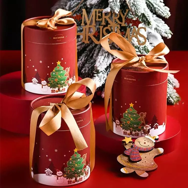 Rot Grün Weihnachten Geschenk Geschenk Geschenk Süßigkeiten Runde Verpackung Papier Karton mit Tasche