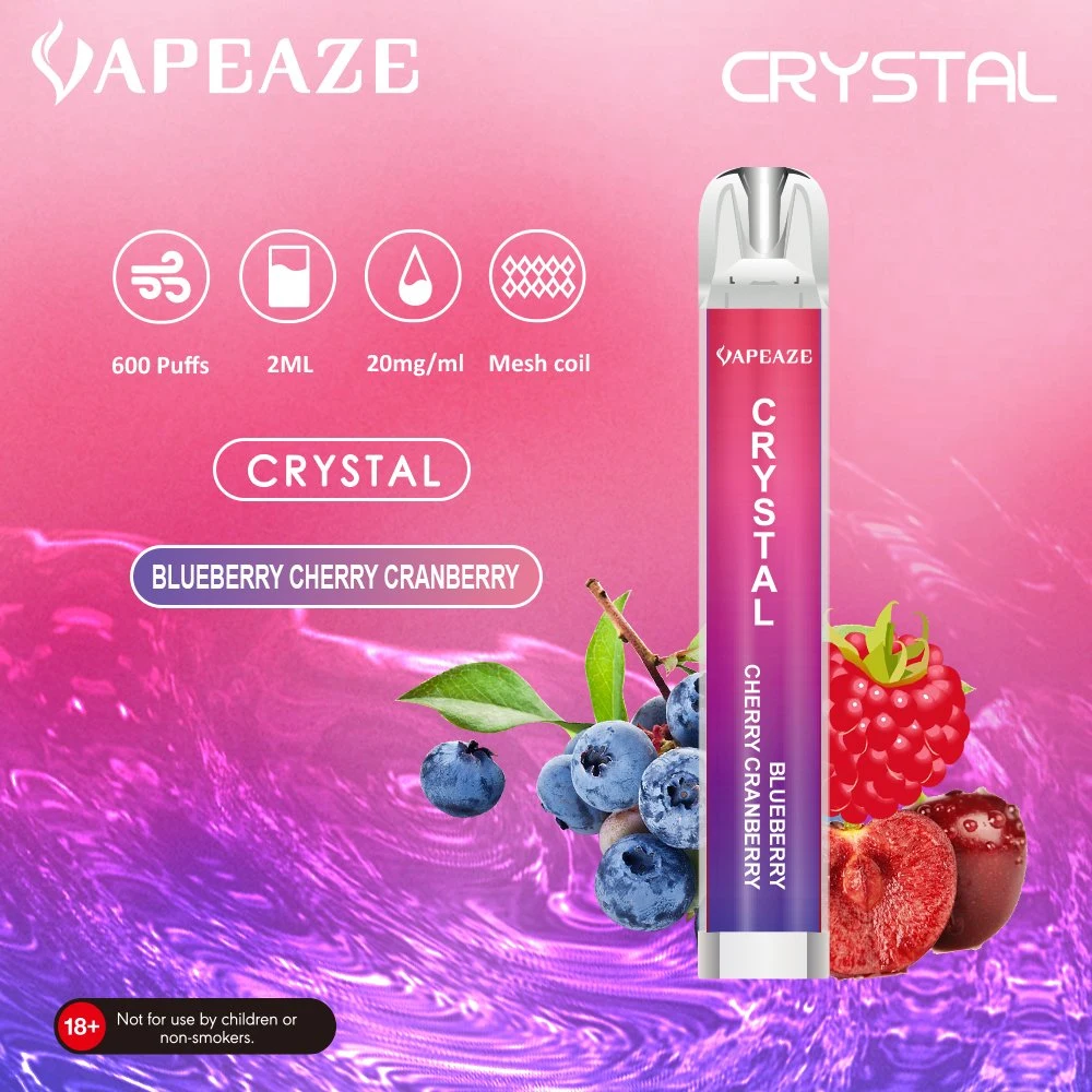 Pen Style E- Cigarette Vapes 2 Ml Wholesale 600 800 900 Puffs 0 Nicotine Available Disposable Crystal Vape