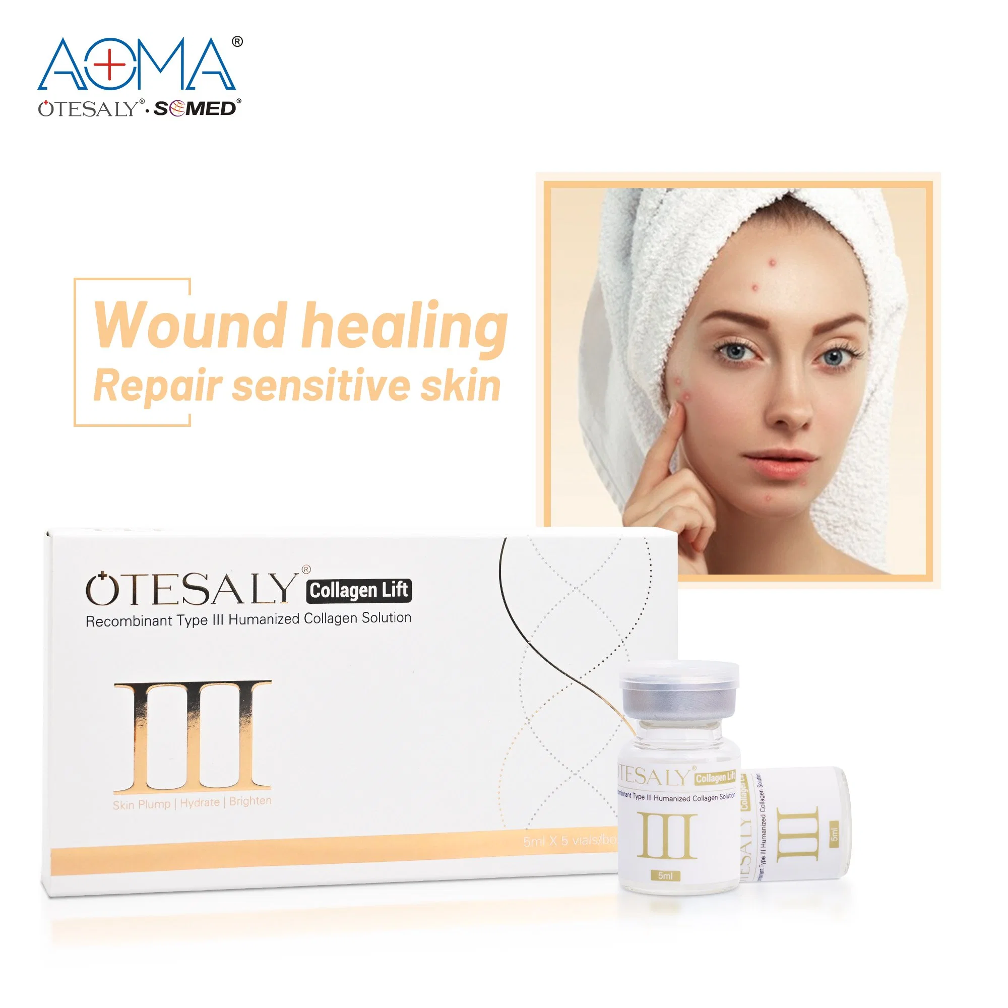 OEM ODM Tipo III Colágeno recombinante humanizado solución Quitar manchas de acné piel suelta las manos en el cuello Tratamiento Facial