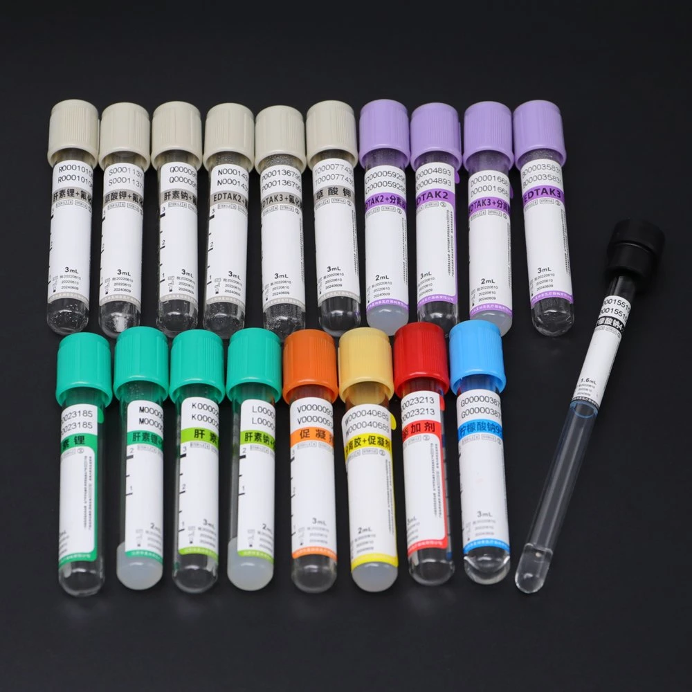 Medical Hospital Disposable Plastic PP/Pet/Glass Purple Cap Clot Activator Sodium Citrate 5ml K2 K3 EDTA Purple Cap Vacuum Serum Blood Collection Tube