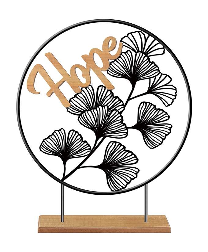 Hope Leaf Design Wooden Base Iron Wire Hope Table Stand