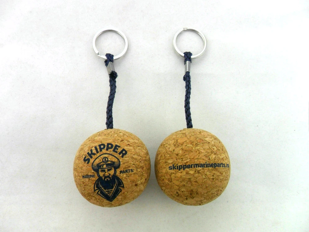 Custom Wood Cork Ball keychain Floating Key Chain Manufacturer 35 مم 50 مم حرف هدية مخصص الخشب سلسلة مفاتيح "فلور كورك" العائمة