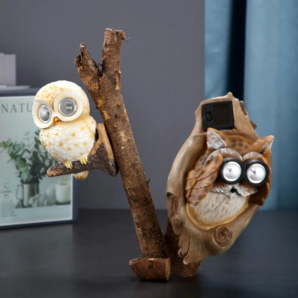 Owl Statue Garden Light Figurines Sculptures Ornaments Kawaii Owl Resin Light Yard Decoration Owl Figurines Solar Light LED Lamp Animal Statue Bl21980