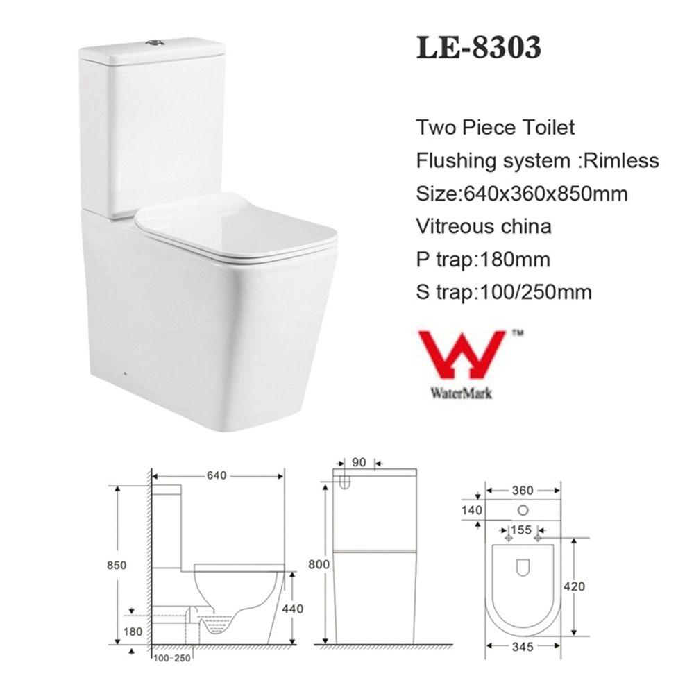 Glazed Porcelain Two Pieces Back to Wall Floor Standing Toilets for Australia