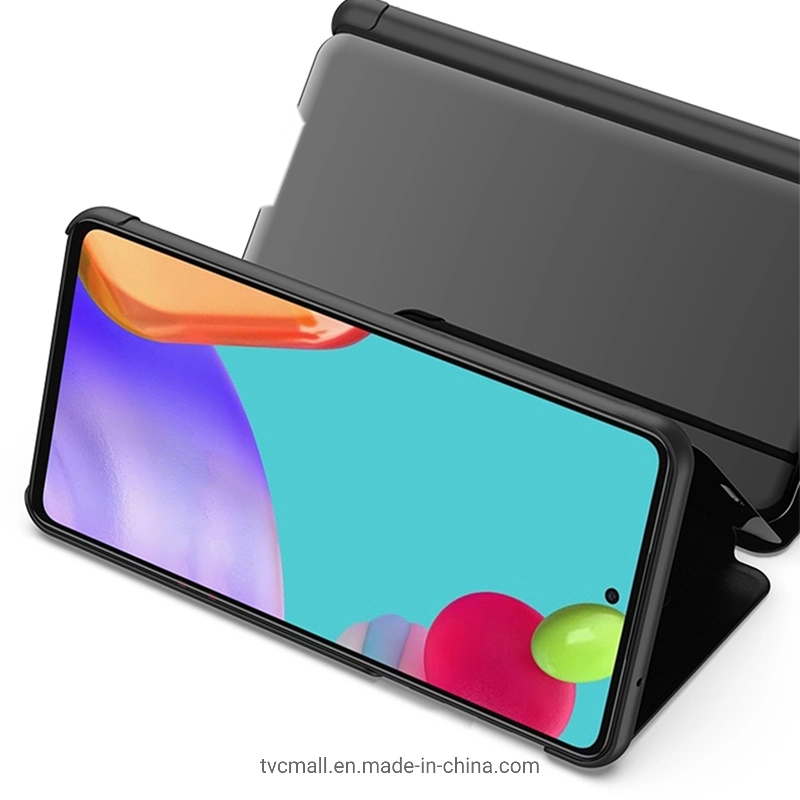 Étui à rabat en cuir avec surface de miroir électroplaqué pour Samsung Galaxy A52 4G/5G / A52s 5G - Noir