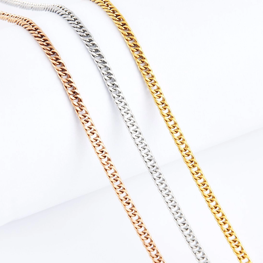 Wholesale/Supplier Fashion Accessories Gold Plated Rose Gold Stainless Steel Popular Necklace Jewellery Double Curb Polish Chain Jewelry for Custom Necklace