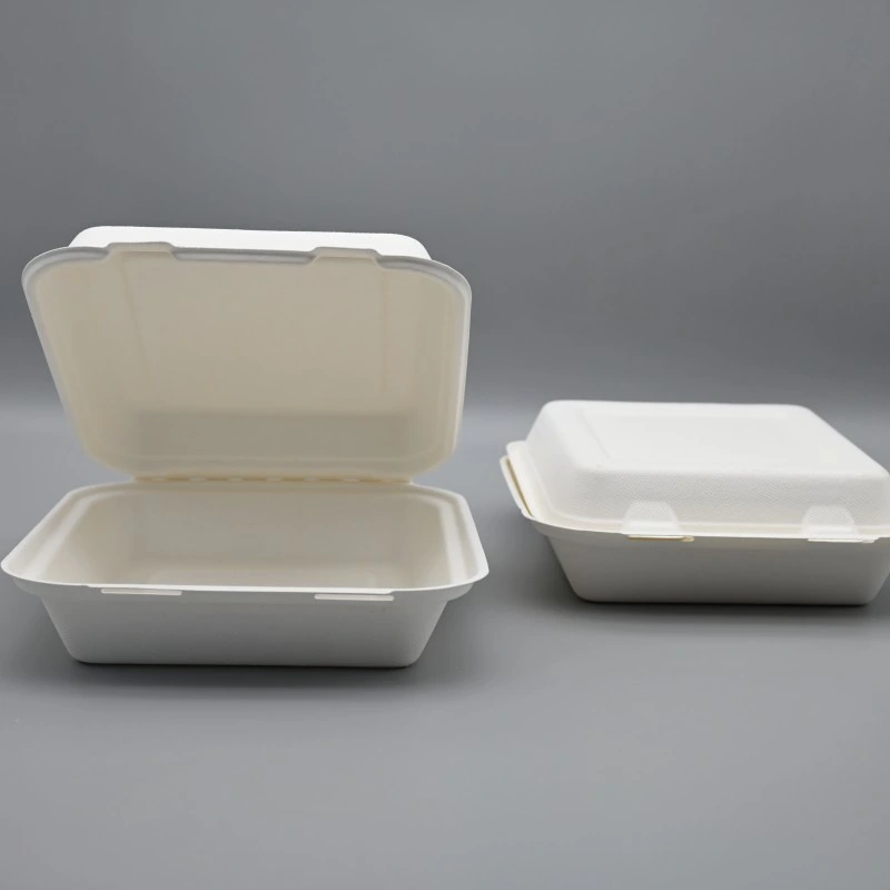 Sugarcane Bagasse Disposable Environmentally Friendly Flip Over Lunch Box 8.5inch