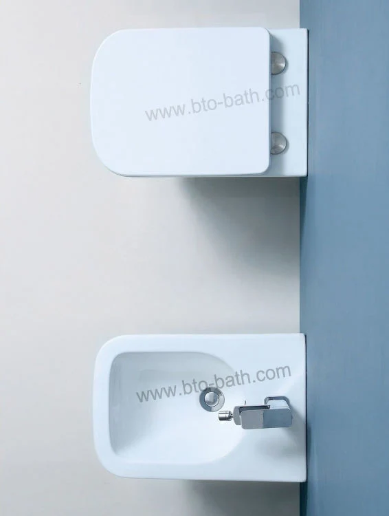 Easy Cleaning Square Design Sanitary Ware montado en pared con pulverizador Juego con conjuntos de WC pared Hung Bidé