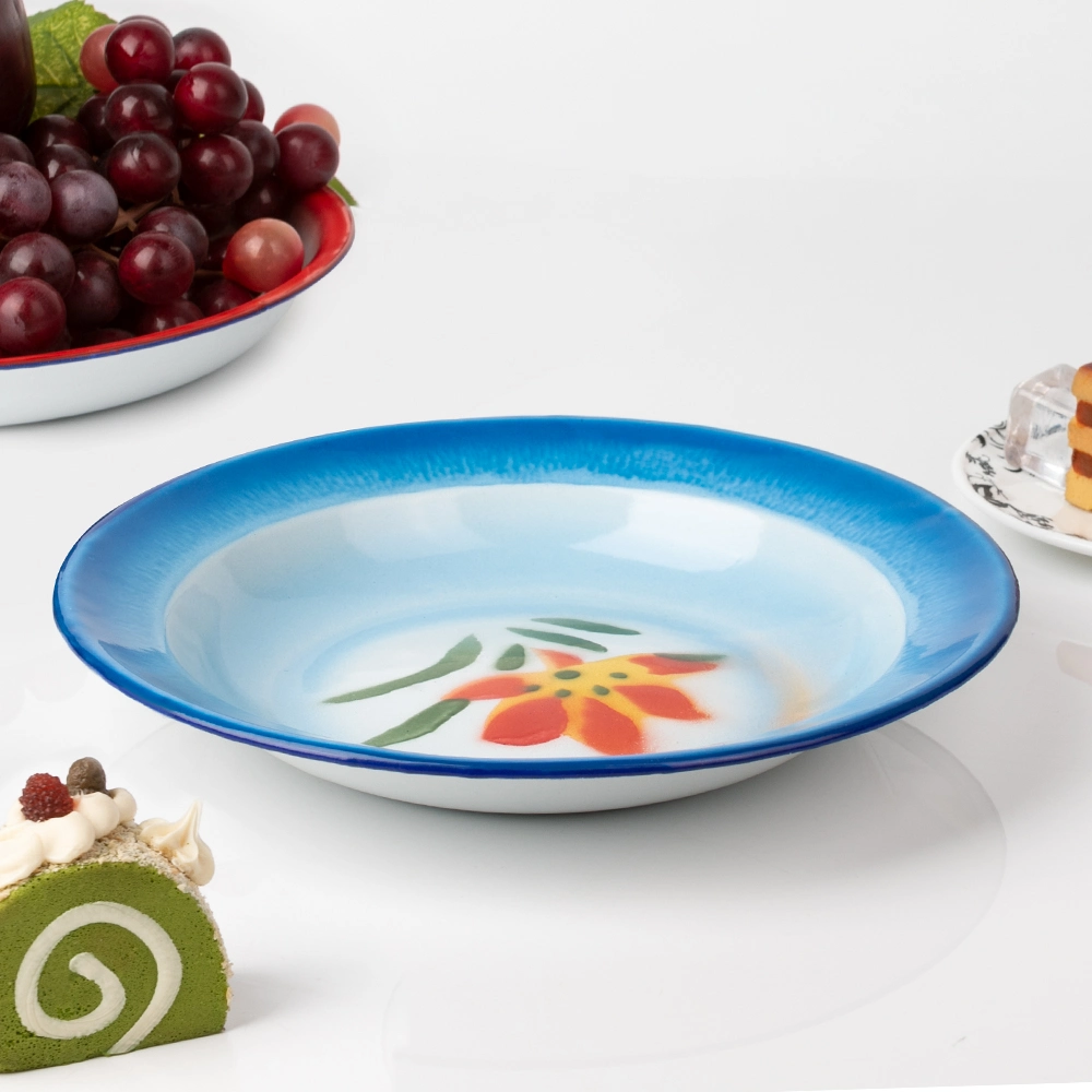 16-26cm Cheap Price Stocks Promotion Enamel Rice Tray Plate with Deco